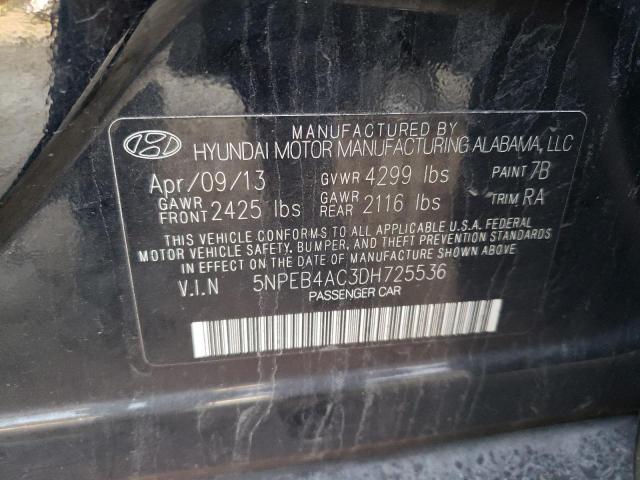 5NPEB4AC3DH725536 - 2013 HYUNDAI SONATA GLS BLACK photo 12