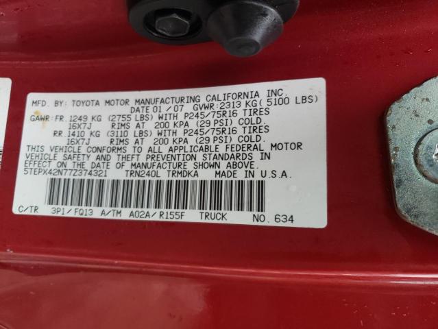 5TEPX42N77Z374321 - 2007 TOYOTA TACOMA RED photo 13