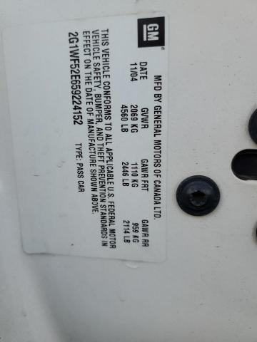 2G1WF52E659224152 - 2005 CHEVROLET IMPALA WHITE photo 12