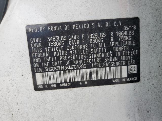 3HGGK5H43KM704286 - 2019 HONDA FIT LX Biały zdjęcie 12