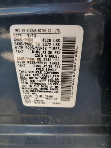 JN8AS5MV0DW657034 - 2013 NISSAN ROGUE S CHARCOAL photo 14