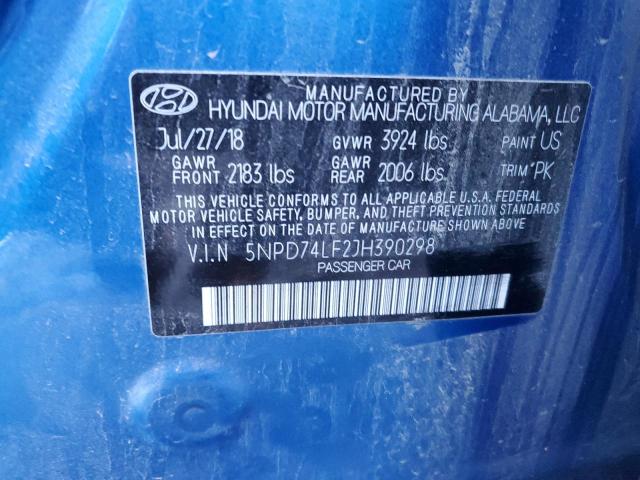 5NPD74LF2JH390298 - 2018 HYUNDAI ELANTRA SE BLUE photo 12