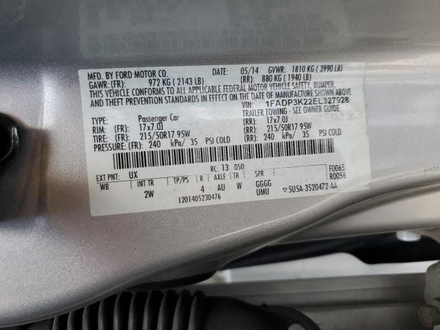 1FADP3K22EL327928 - 2014 FORD FOCUS SE SILVER photo 12