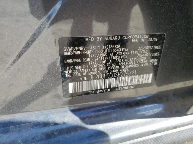 JF2GUHDC0SH275721 - 2025 SUBARU CROSSTREK PREMIUM Сірий фото 12