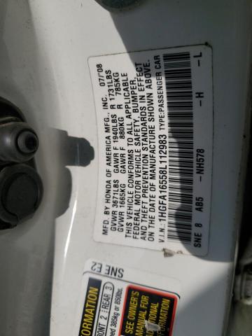 1HGFA16558L112983 - 2008 HONDA CIVIC LX WHITE photo 12