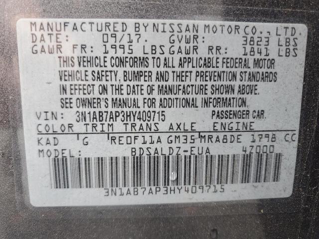 3N1AB7AP3HY409715 - 2017 NISSAN SENTRA S GRAY photo 12