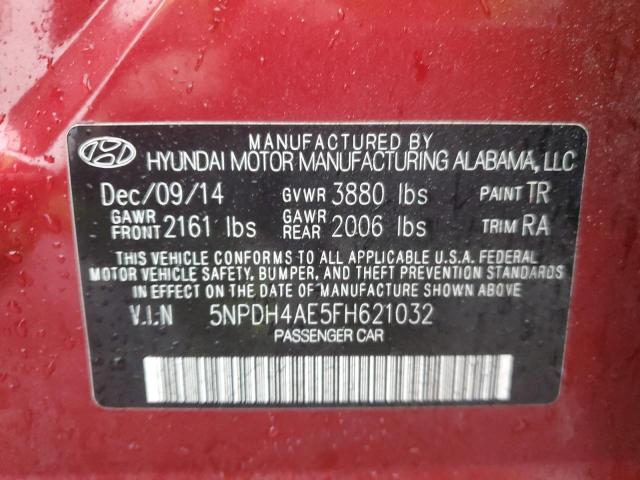 5NPDH4AE5FH621032 - 2015 HYUNDAI ELANTRA SE RED photo 12