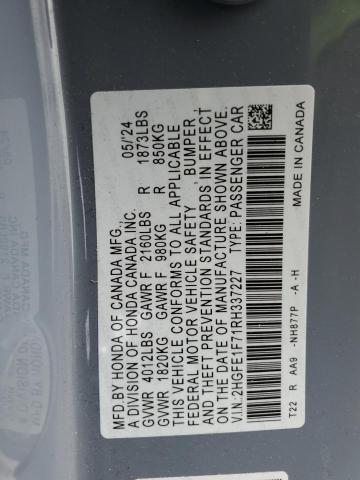 2HGFE1F71RH337227 - 2024 HONDA CIVIC EX GRAY photo 13