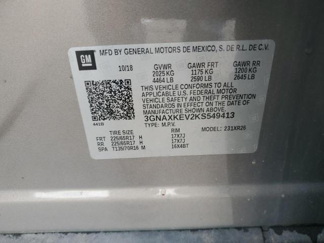 3GNAXKEV2KS549413 - 2019 CHEVROLET EQUINOX LT ნაცრისფერი ფოტო 12