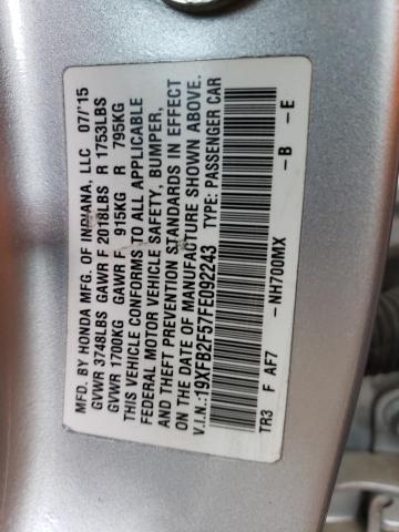 19XFB2F57FE092243 - 2015 HONDA CIVIC LX SILVER photo 12