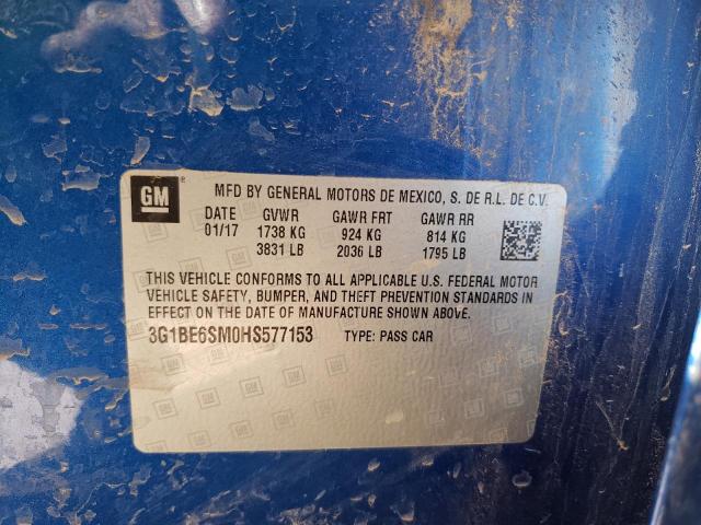 3G1BE6SM0HS577153 - 2017 CHEVROLET CRUZE LT Bleu photo 13