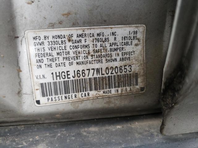 1HGEJ6677WL020653 - 1998 HONDA CIVIC LX GRAY photo 12