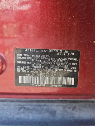 JF2SHBDC7CH424896 - 2012 SUBARU FORESTER 2.5X PREMIUM 勃艮第红 照片 13