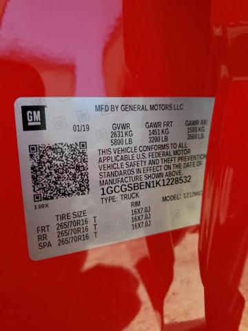 1GCGSBEN1K1228532 - 2019 CHEVROLET COLORADO Rouge photo 12