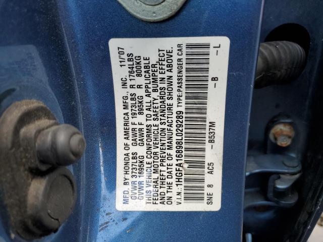 1HGFA16898L029289 - 2008 HONDA CIVIC EX BLUE photo 13