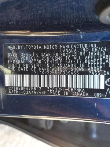 2T1KR32E55C339455 - 2005 TOYOTA COROLLA MA XR BLUE photo 12