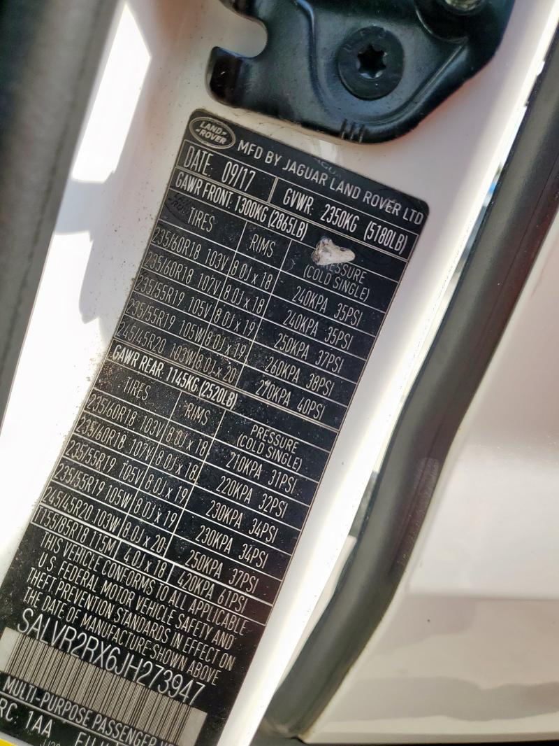 SALVR2RX6JH273947 - 2018 LAND ROVER RANGE ROVE HSE WHITE photo 12