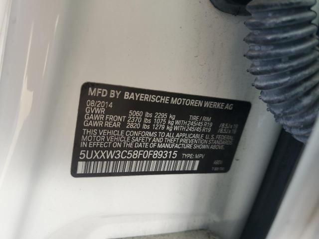 5UXXW3C58F0F89315 - 2015 BMW X4 XDRIVE28I WHITE photo 12