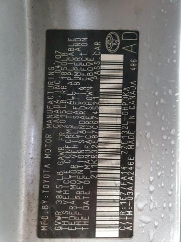 2T1KR32E87C674521 - 2007 TOYOTA COROLLA MA XR SILVER photo 12