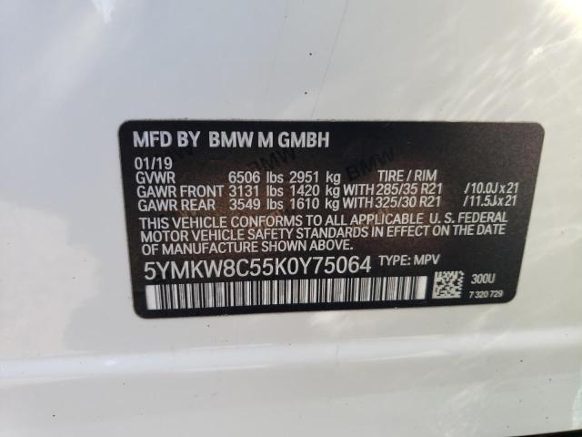 5YMKW8C55K0Y75064 - 2019 BMW X6 M WHITE photo 12