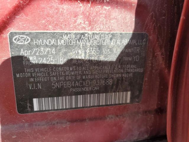 5NPEB4ACXEH937688 - 2014 HYUNDAI SONATA GLS RED photo 12