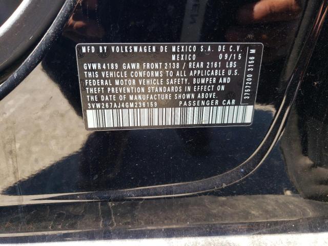 3VW267AJ4GM236159 - 2016 VOLKSWAGEN JETTA S BLACK photo 12