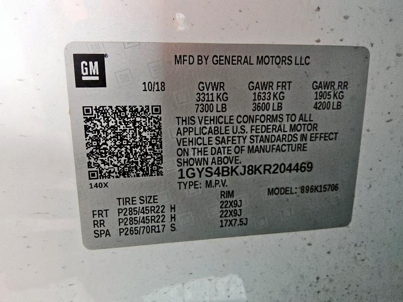 1GYS4BKJ8KR204469 - 2019 CADILLAC ESCALADE LUXURY Beyaz fotoğraf 13