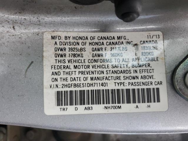 2HGFB6E51DH711401 - 2013 HONDA CIVIC SI SILVER photo 12