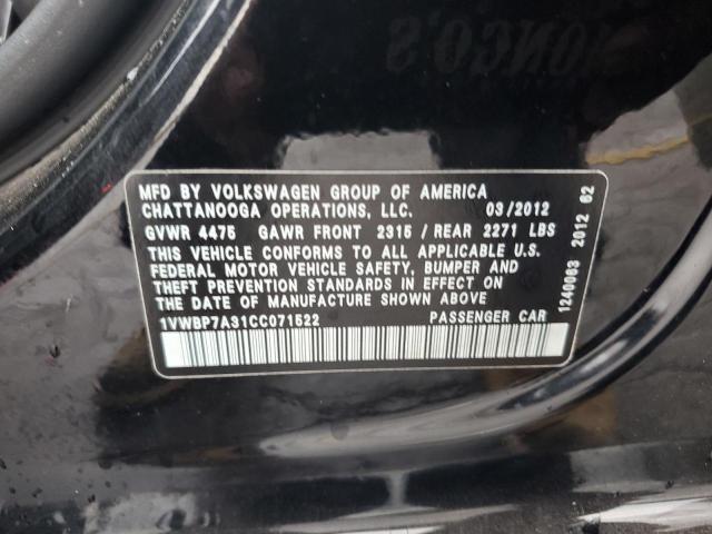 1VWBP7A31CC071522 - 2012 VOLKSWAGEN PASSAT SE BLACK photo 12