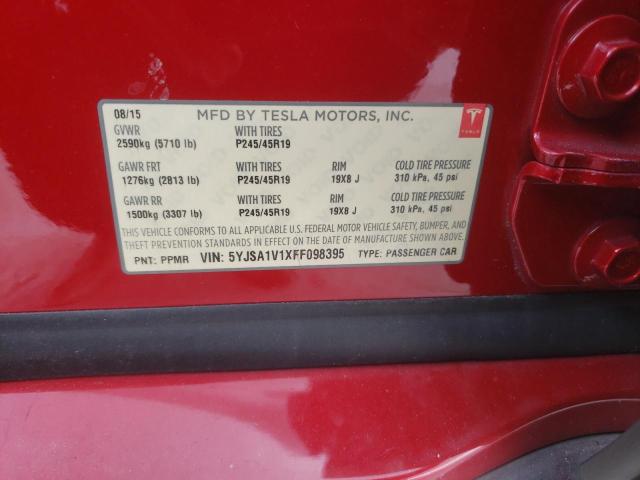 5YJSA1V1XFF098395 - 2015 TESLA MODEL S 90 წითელი ფოტო 12