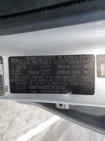 KNAFX4A81G5608055 - 2016 KIA FORTE EX SILVER photo 12