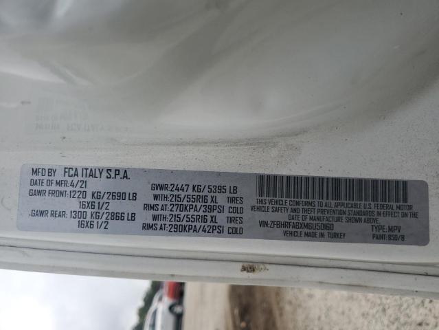 ZFBHRFABXM6U50160 - 2021 RAM PROMASTER CITY Білий фото 13