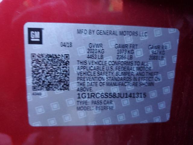 1G1RC6S58JU141315 - 2018 CHEVROLET VOLT LT BURGUNDY photo 12