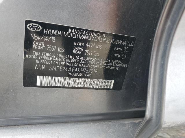 5NPE24AF4KH757919 - 2019 HYUNDAI SONATA SE رمادي صورة 12