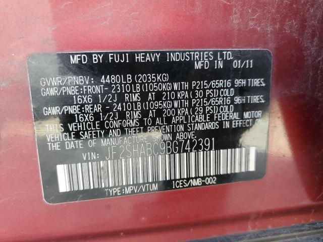 JF2SHABC9BG742391 - 2011 SUBARU FORESTER 2.5X RED photo 13
