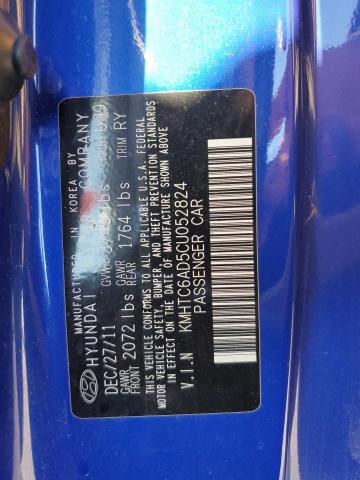 KMHTC6AD5CU052824 - 2012 HYUNDAI VELOSTER BLUE photo 12