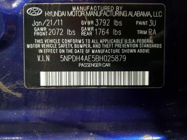 5NPDH4AE5BH025879 - 2011 HYUNDAI ELANTRA GLS BLUE photo 13