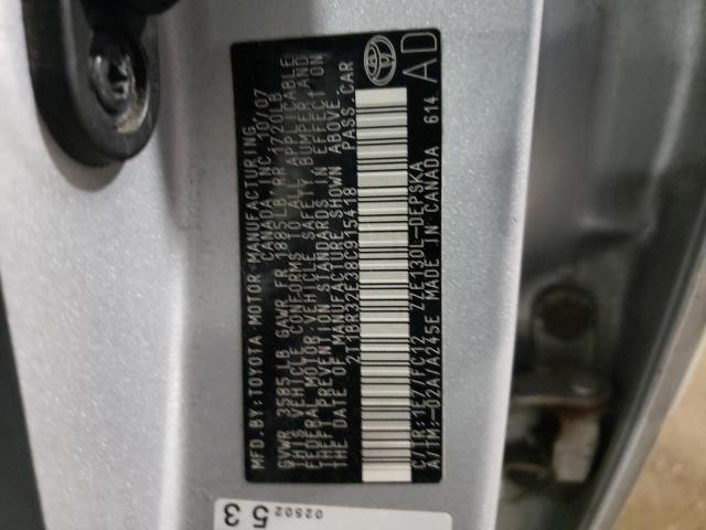 2T1BR32E38C915418 - 2008 TOYOTA COROLLA CE SILVER photo 12