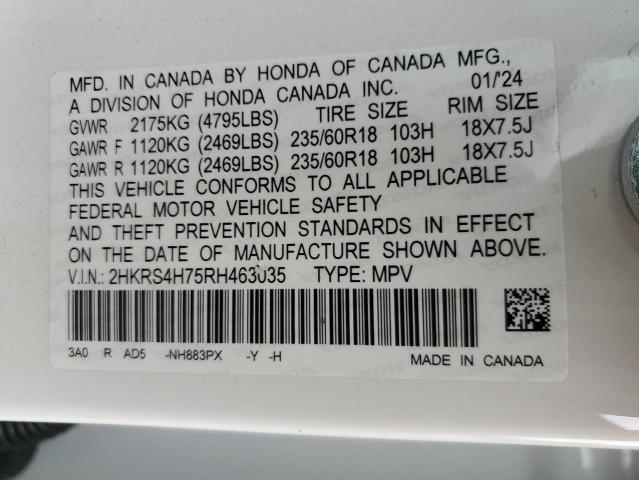 2HKRS4H75RH463035 - 2024 HONDA CR-V EXL WHITE photo 13