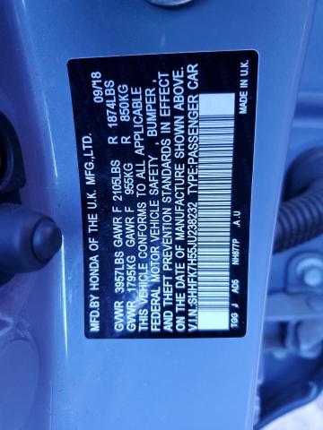 SHHFK7H55JU238232 - 2018 HONDA CIVIC EX GRAY photo 13