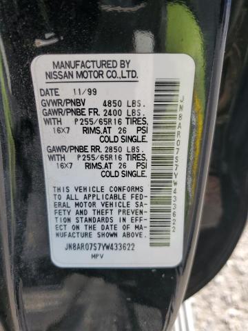 JN8AR07S7YW433622 - 2000 NISSAN PATHFINDER LE შავი ფოტო 12