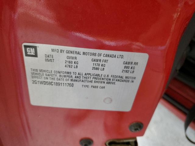 2G1WD58C189111760 - 2008 CHEVROLET IMPALA SUPER SPORT RED photo 12