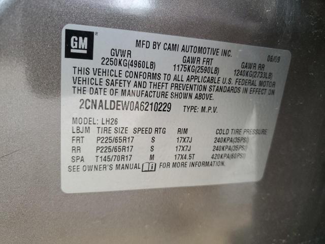 2CNALDEW0A6210229 - 2010 CHEVROLET EQUINOX LT TAN photo 14