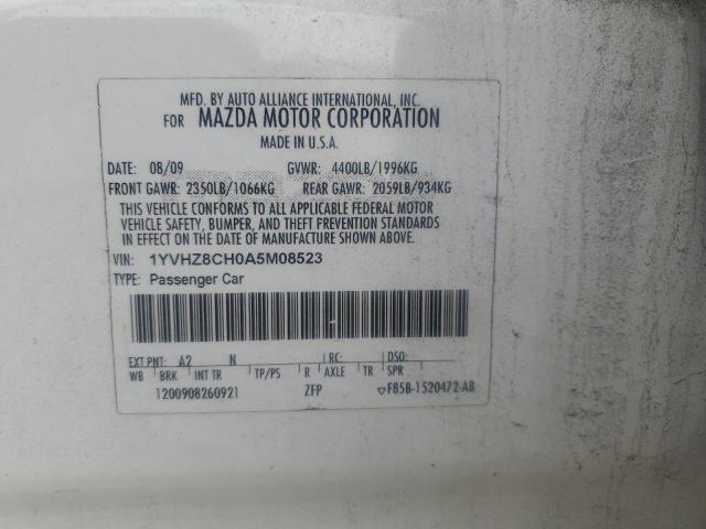 1YVHZ8CH0A5M08523 - 2010 MAZDA 6 I WHITE photo 12