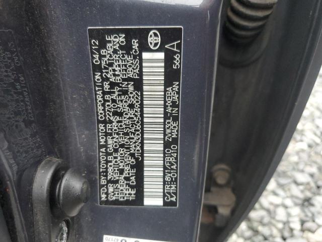 JTDKN3DU6C5449022 - 2012 TOYOTA PRIUS GRAY photo 12