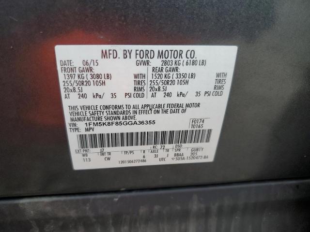 1FM5K8F85GGA36355 - 2016 FORD EXPLORER LIMITED ნაცრისფერი ფოტო 13