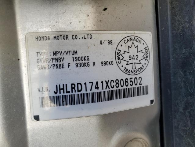 JHLRD1741XC806502 - 1999 HONDA CR-V LX Argent photo 13