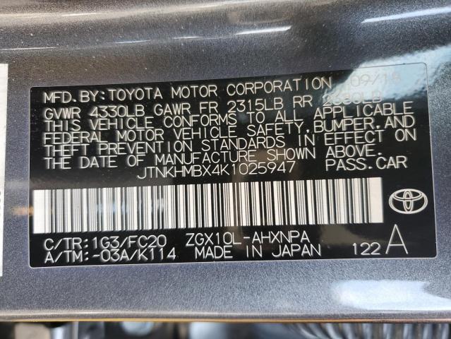 JTNKHMBX4K1025947 - 2019 TOYOTA C-HR XLE 灰色 照片 13