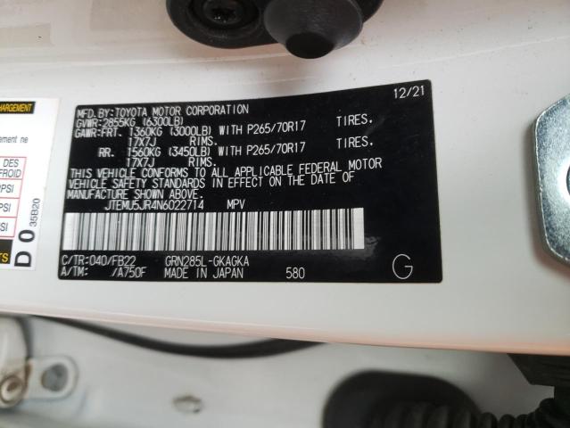 JTEMU5JR4N6022714 - 2022 TOYOTA 4RUNNER SR5/SR5 PREMIUM თეთრი ფოტო 14