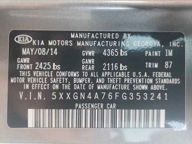 5XXGN4A76FG353241 - 2015 KIA OPTIMA EX GRAY photo 13